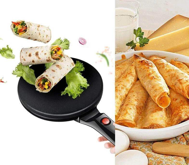Modern electric crepe griddle with a non-stick surface, perfect for home kitchen breakfast.