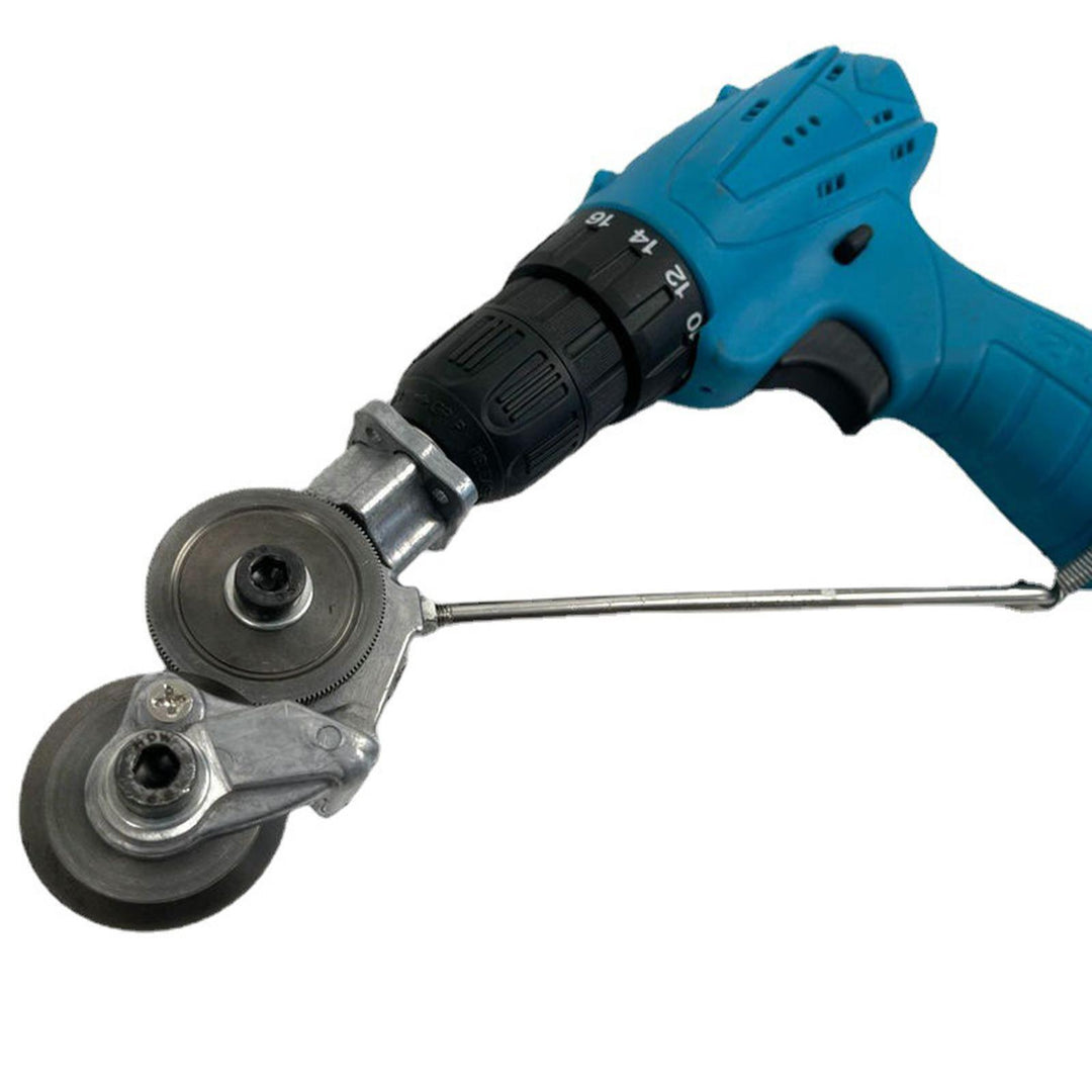 Electric drill sheet metal shear attachment for precise metal cutting. Converts drill into a powerful metal cutter tool.