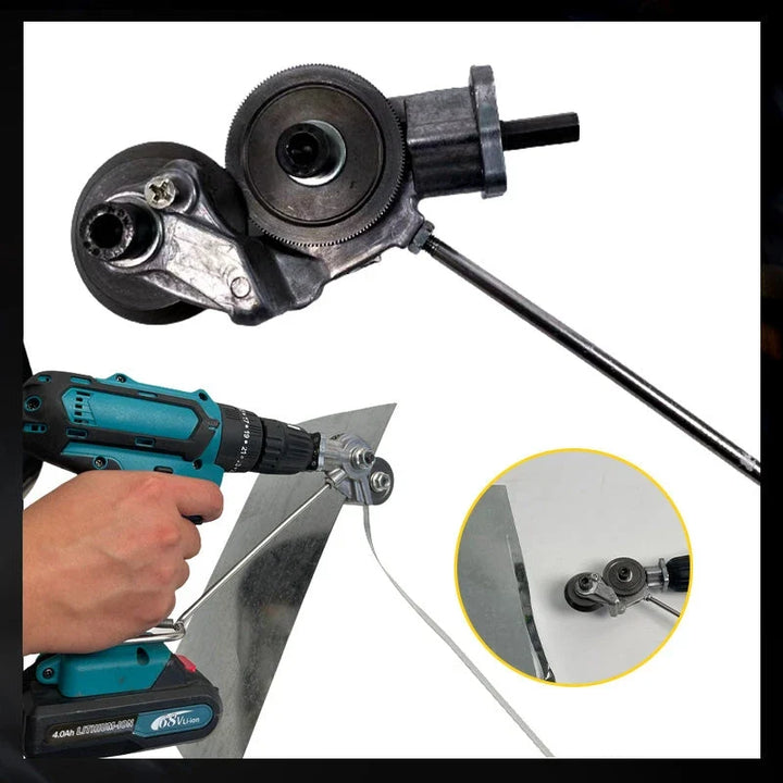 Heavy-duty electric drill plate cutter attachment, effortlessly cuts sheet metal. Ideal power tool accessory for DIY.
