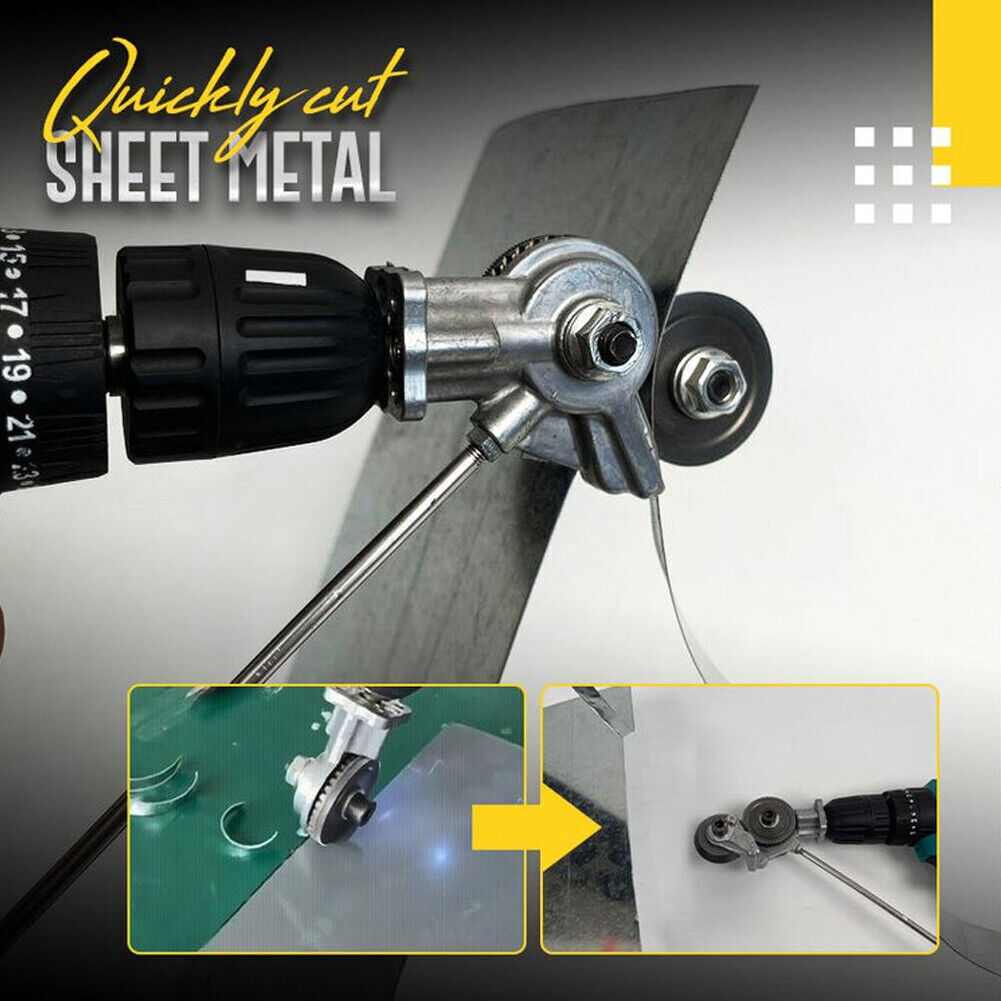 Sheet metal shear attachment for electric drills, makes metal working easy. A versatile cutting tool for various projects.