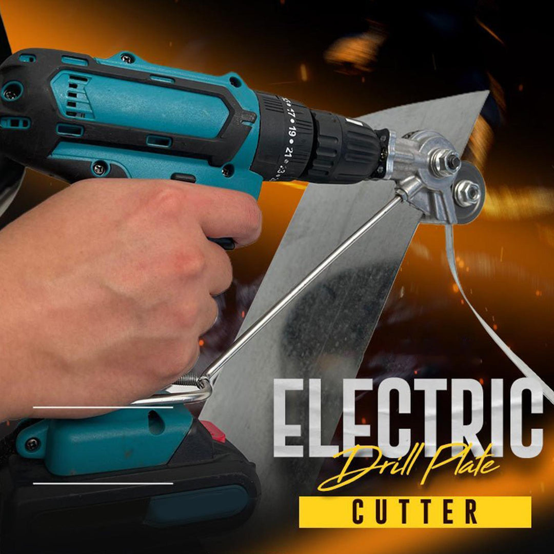 Unisex electric drill metal shear attachment. Easy-to-use power tool accessory for efficient sheet metal cutting.