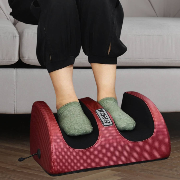 Comfortable electric foot massager providing soothing heat & deep kneading for ultimate foot care & relaxation.