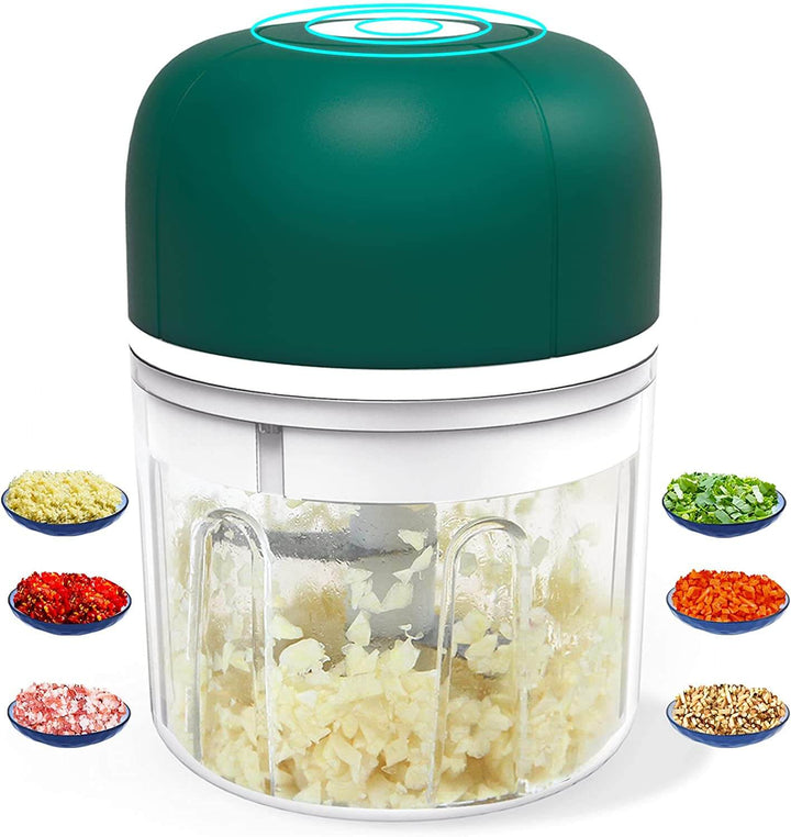 Modern electric garlic press, offering effortless chopping power with a compact, rechargeable design.