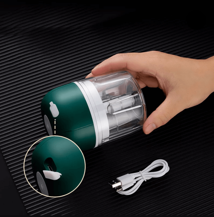 Rechargeable electric garlic press for quick, easy chopping of garlic & vegetables. Kitchen essential.