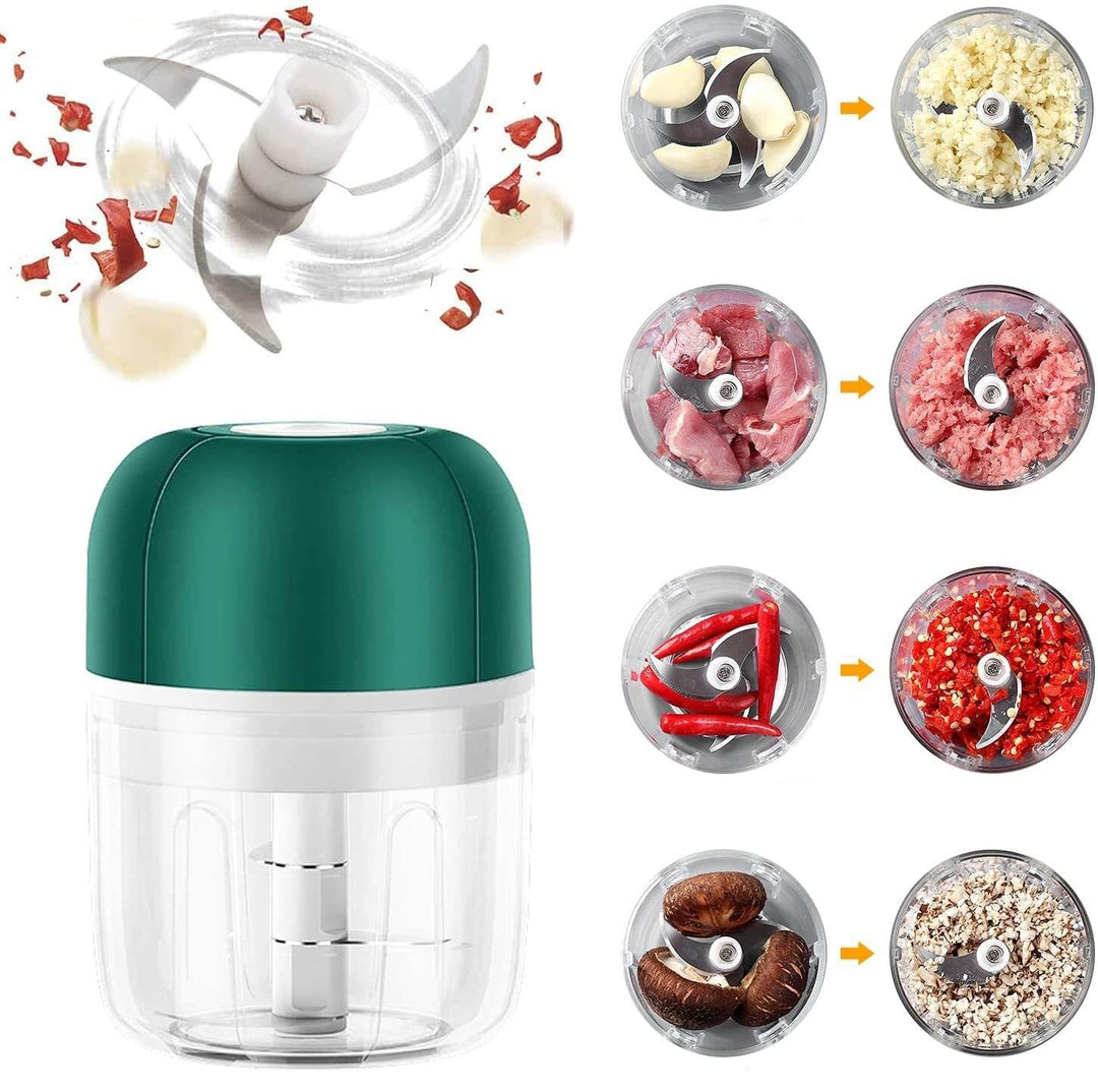 Effortless electric garlic press, a rechargeable cooking gadget for fast, convenient kitchen chopping.