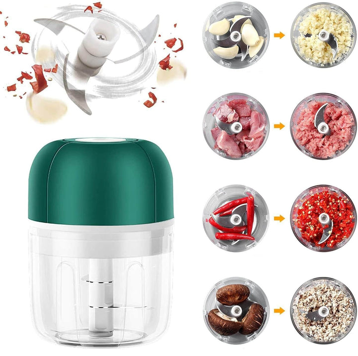 Effortless electric garlic press, a rechargeable cooking gadget for fast, convenient kitchen chopping.