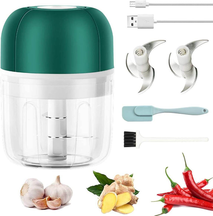 Sleek electric garlic mincer & food processor, compact design for any modern kitchen. USB rechargeable.