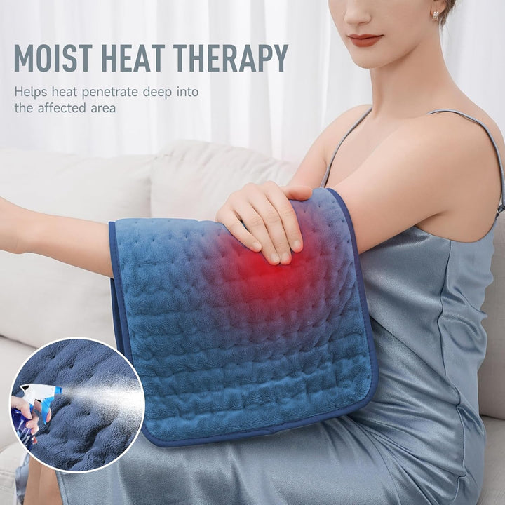 Soft flannel electric heating pad providing therapeutic heat for joint & muscle pain relief.