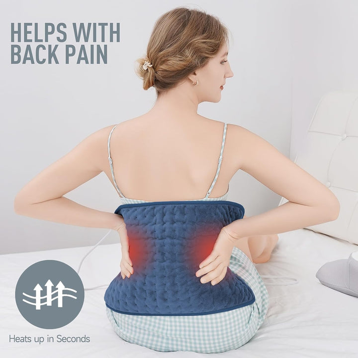Massaging electric heating pad for back, neck, & shoulder pain relief with adjustable heat.
