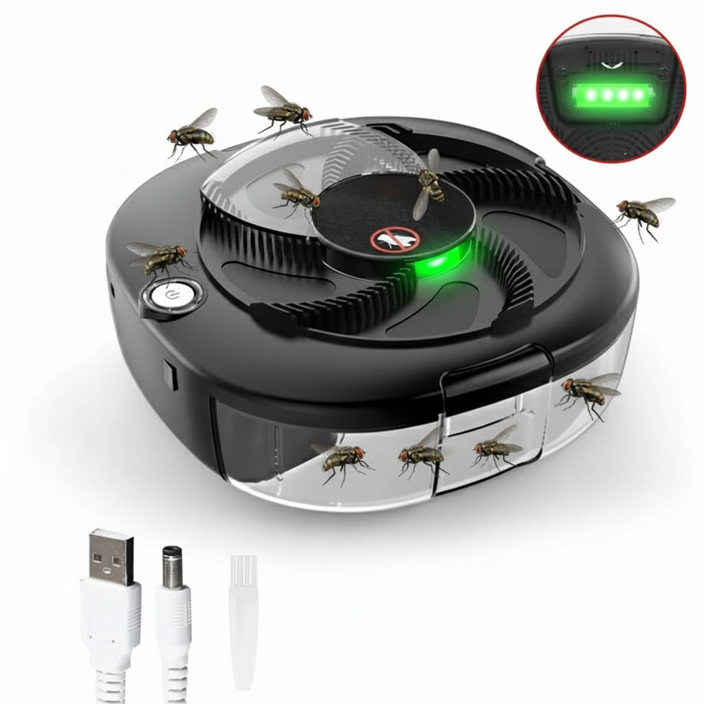 Electric indoor fly trap for chemical-free pest control. Quiet, USB powered, rechargeable insect killer.