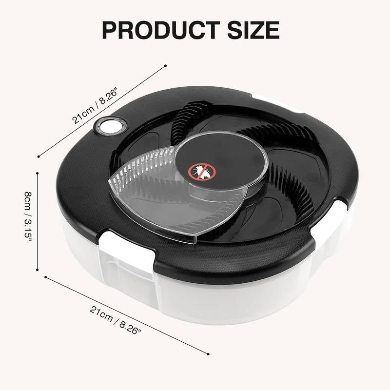 Modern electric fly trap. Quiet, USB powered, rechargeable, chemical-free indoor pest control. Easy clean.