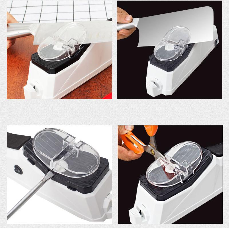 Compact electric knife sharpener for the home kitchen. Easily sharpen dull knives and kitchen tools.