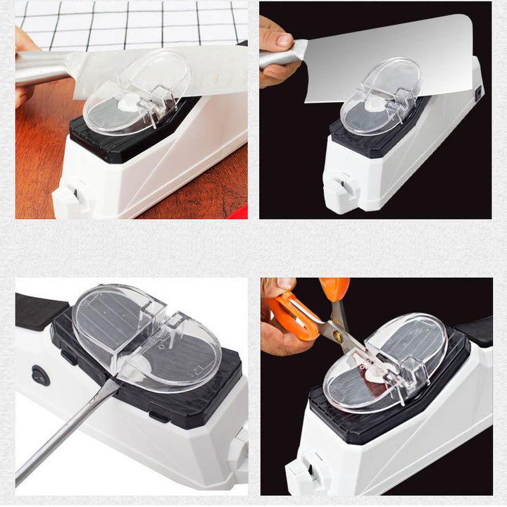 Compact electric knife sharpener for the home kitchen. Easily sharpen dull knives and kitchen tools.