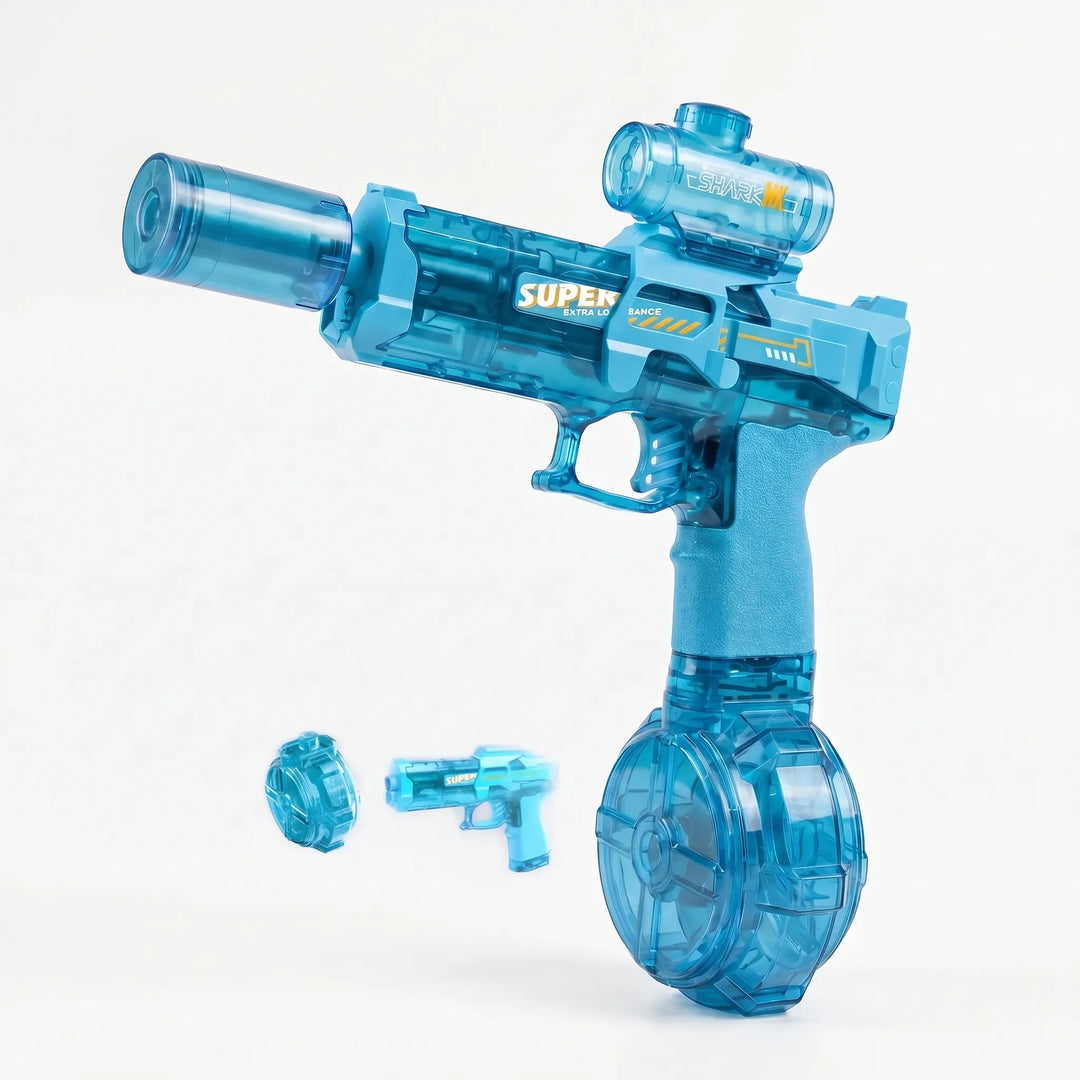 Unisex electric water blaster, perfect for summer water fights & pool fun; light-up outdoor toy.