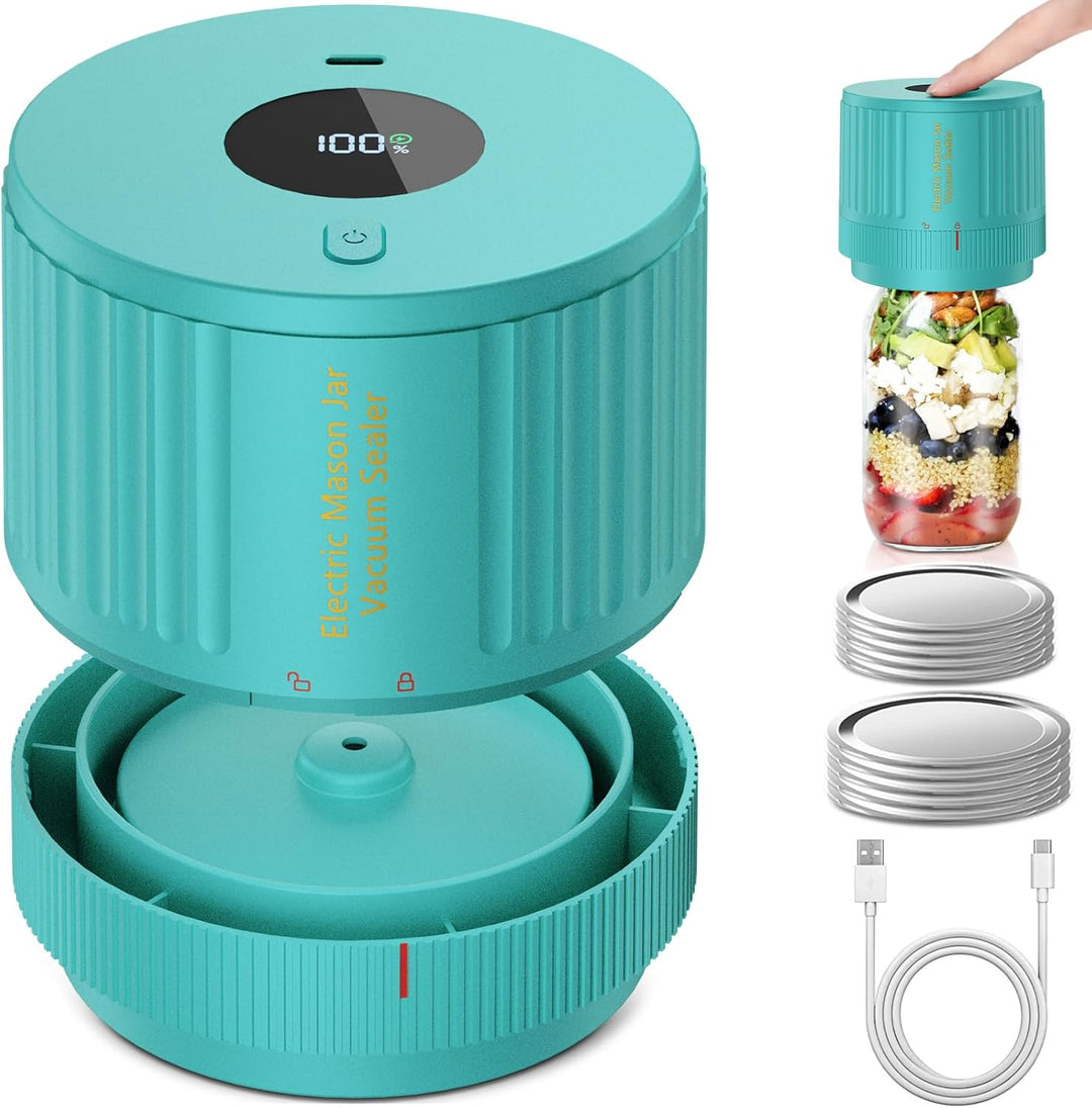 Close-up of electric mason jar sealer, ideal for airtight food storage in the kitchen