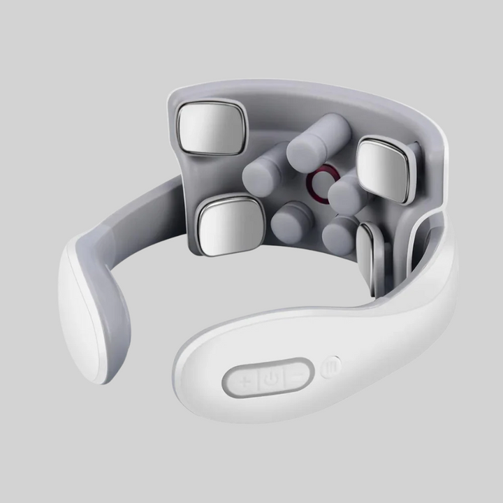 Electric neck massager with heat therapy & 6 customizable modes for muscle relaxation & pain relief.