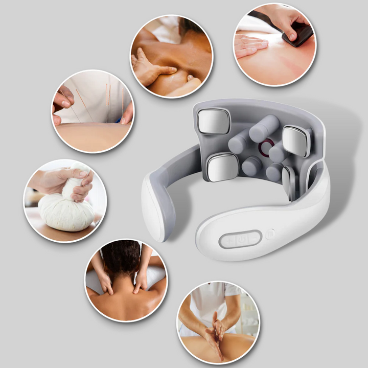 Ergonomic electric neck massager with heat and 6 modes, designed for effective shoulder and neck pain relief.