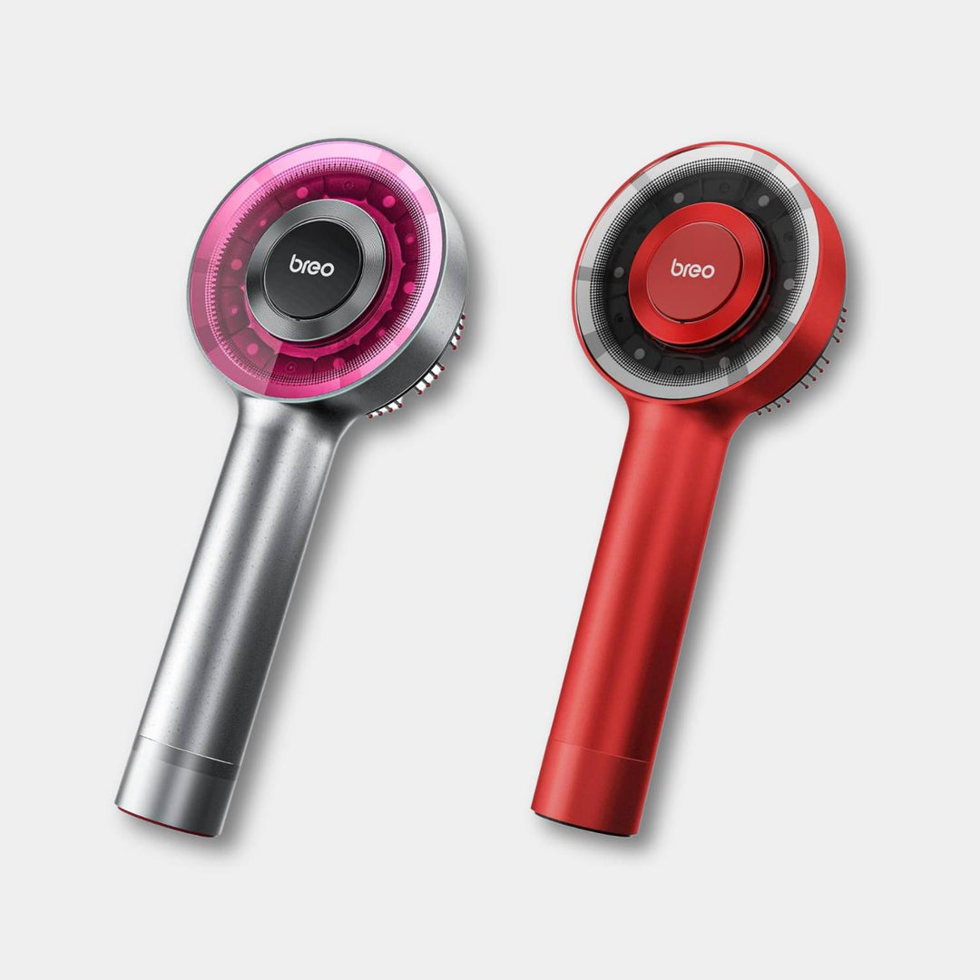 Rechargeable & waterproof electric scalp massager brush with red LED light therapy for ultimate relaxation.