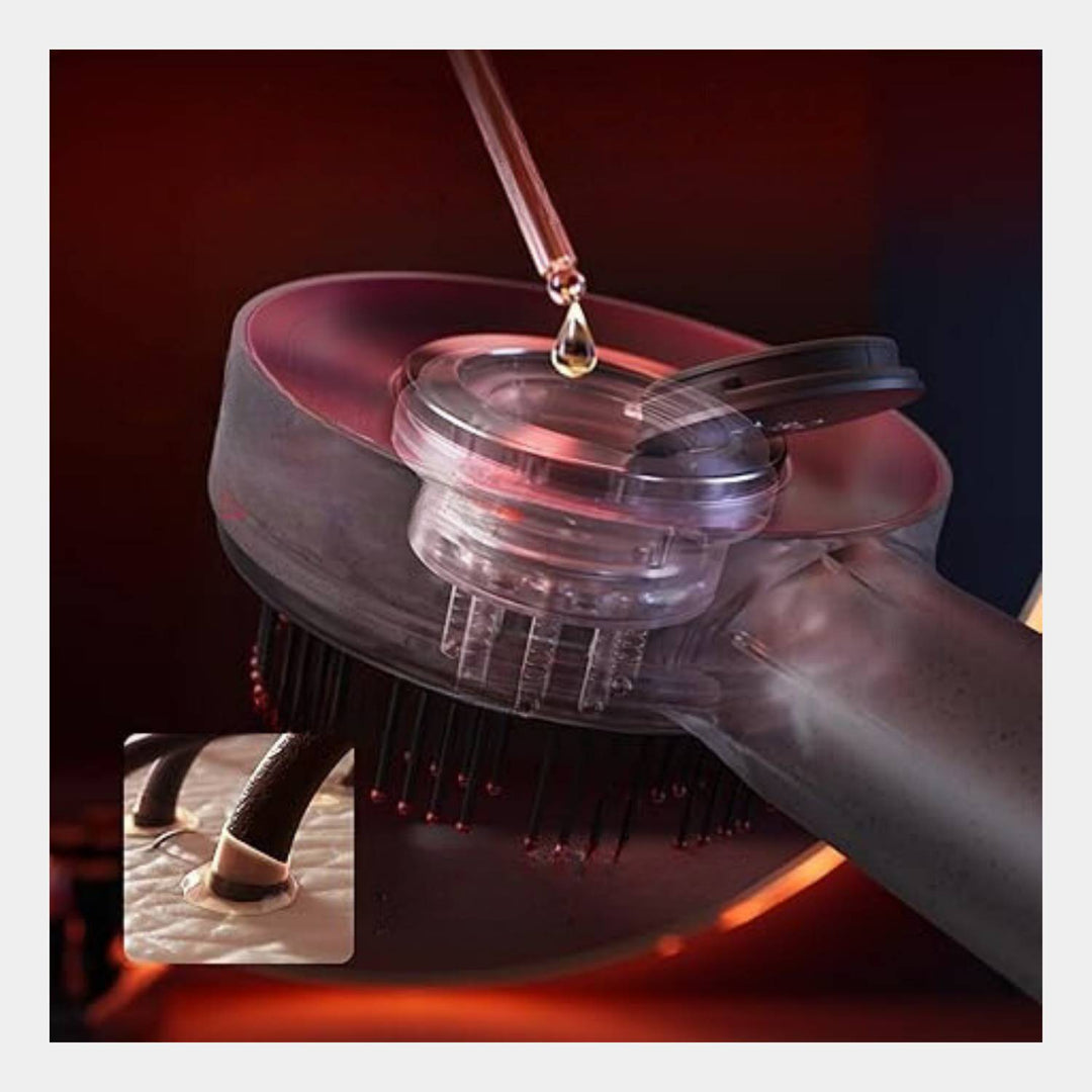 Waterproof electric scalp massager for hair health, featuring LED light therapy & rechargeable convenience.