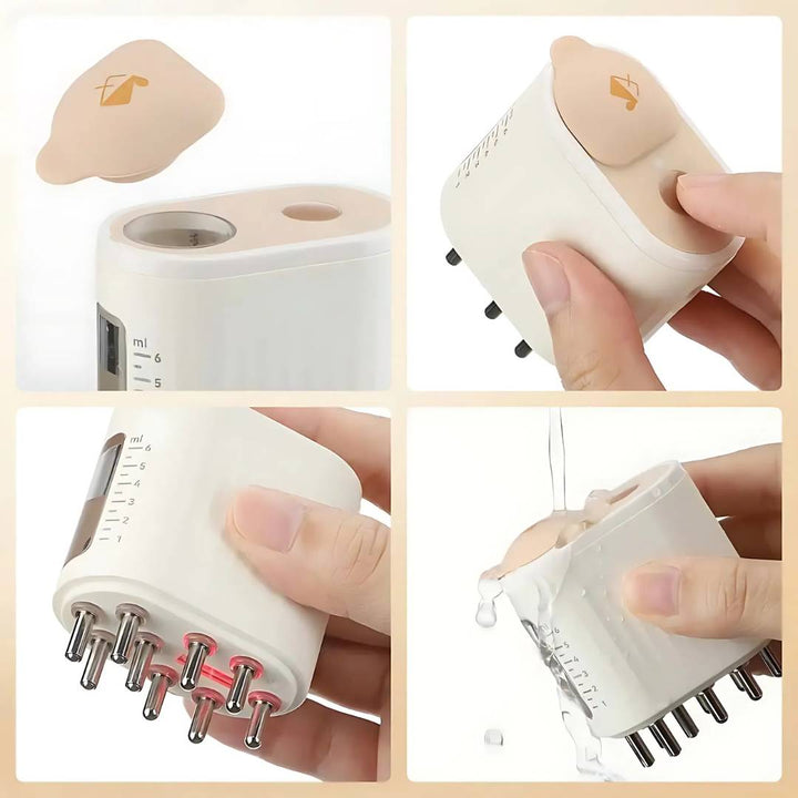 Red light therapy scalp massager for stimulating hair follicles & promoting hair growth.