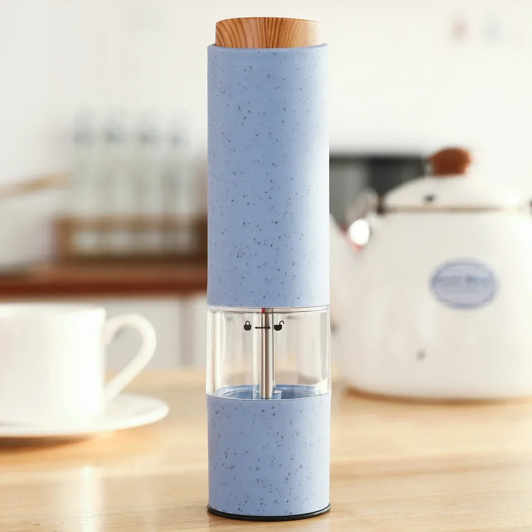 Electric SpiceEase mill for freshly ground pepper & salt. Modern kitchen grinder with ceramic mechanism.