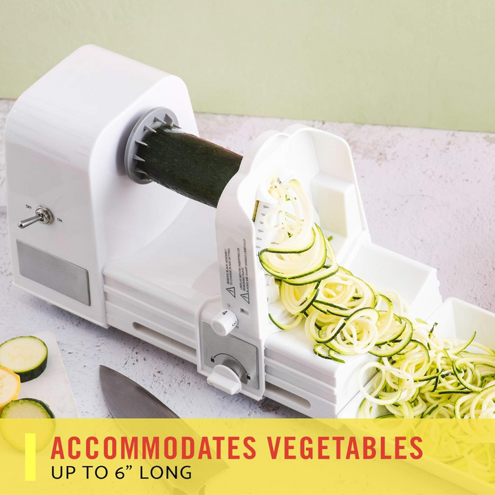 Efficient electric 4-in-1 spiralizer, an essential kitchen tool for quick vegetable & fruit food prep.