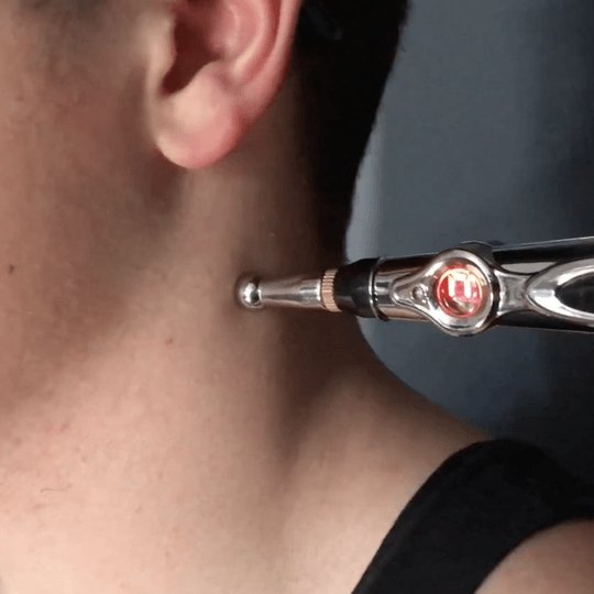 Portable acupuncture massage pen offering pulse therapy for muscle & joint comfort, stress relief.