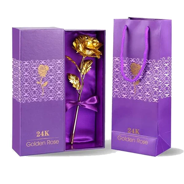 Elegant 24K gold dipped real rose, perfectly preserved, presented in a luxurious gift box. A timeless romantic gesture.