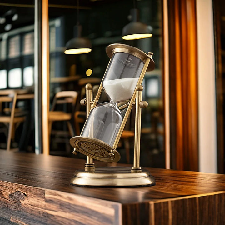 Stylish 60-minute sand timer, a focus tool for meditation, productivity, and a unique office accessory gift.