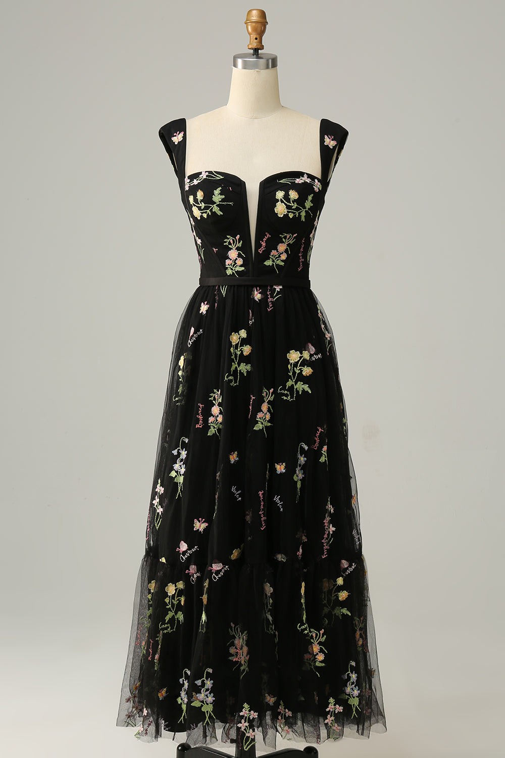 Elegant women's embroidered A-line gown, long style, ideal for formal wear and special occasions.