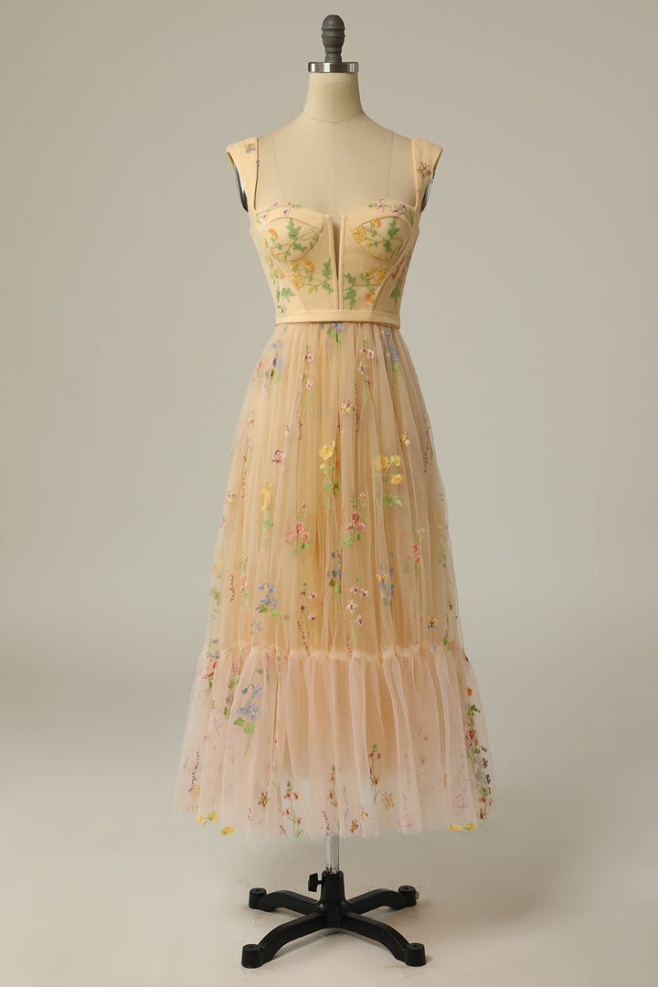 Sophisticated women's prom dress, A-line silhouette, with intricate embroidery for a luxurious look.