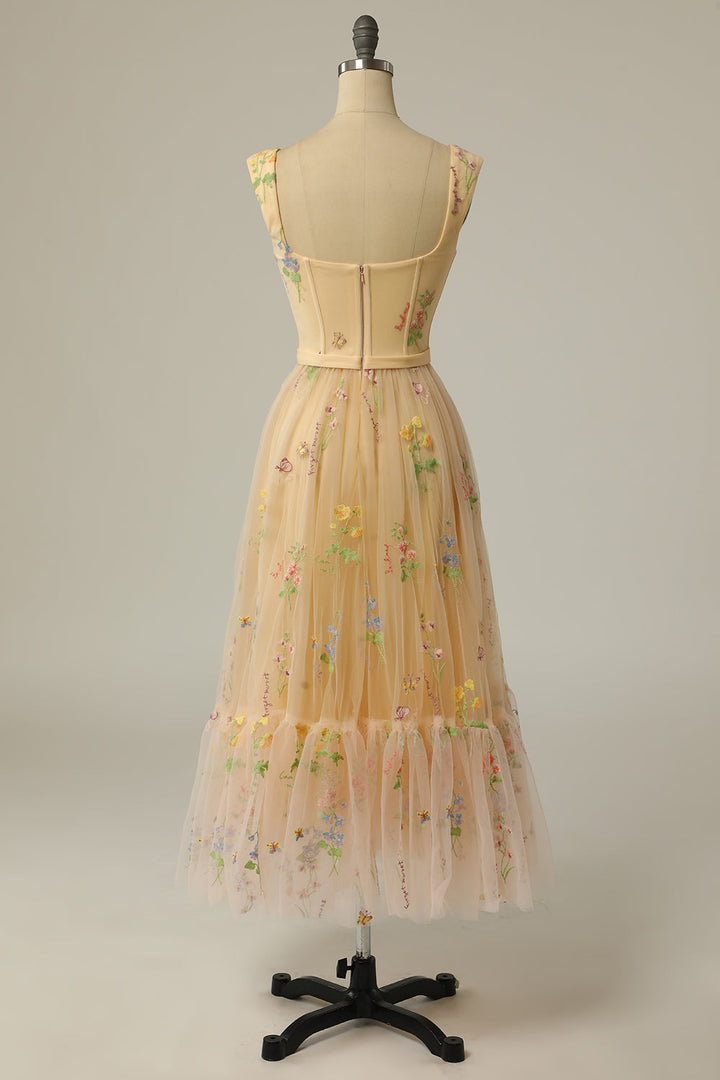 Long embroidered A-line formal dress for women, an elegant ball gown for any special event.