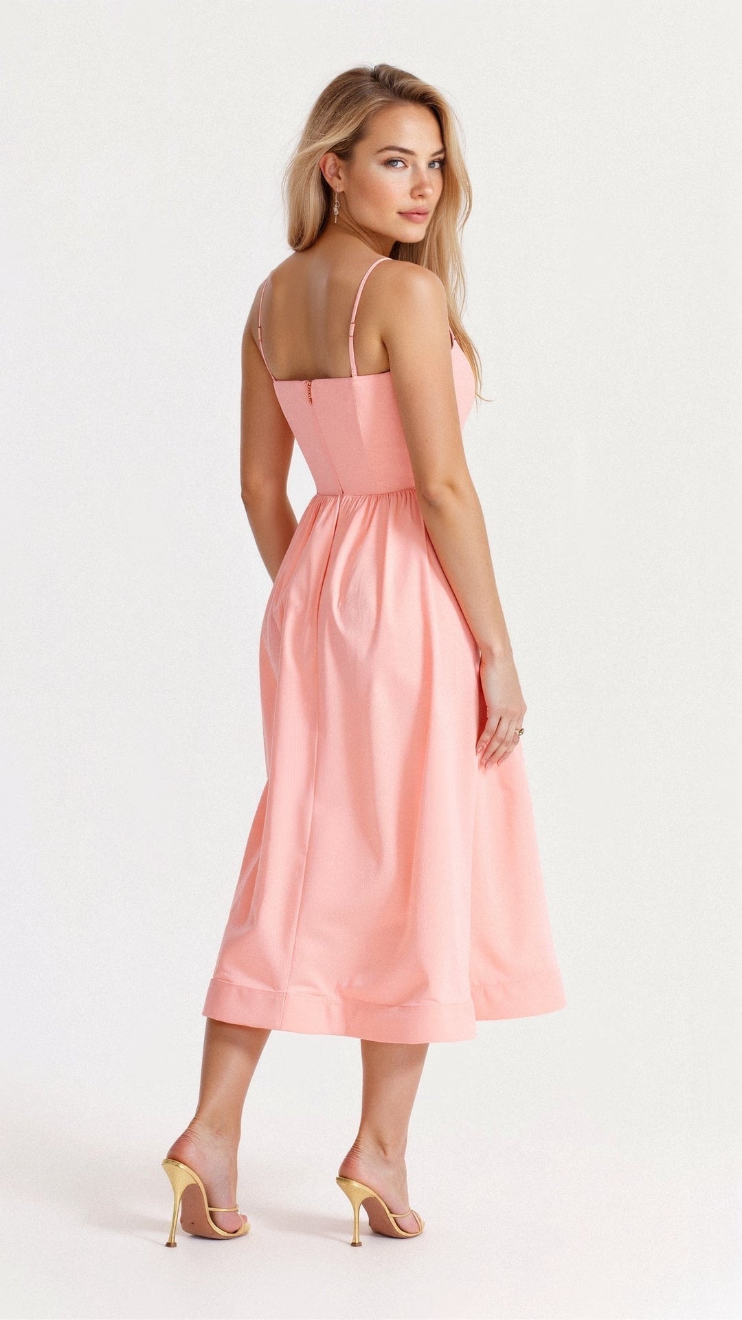 Sophisticated A-line midi dress for women, perfect as an elegant special occasion or summer dress.