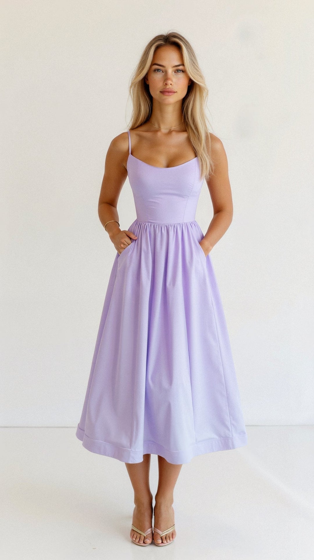 Timeless A-line midi dress for women, elegant choice for spring fashion, special occasions & event wear.