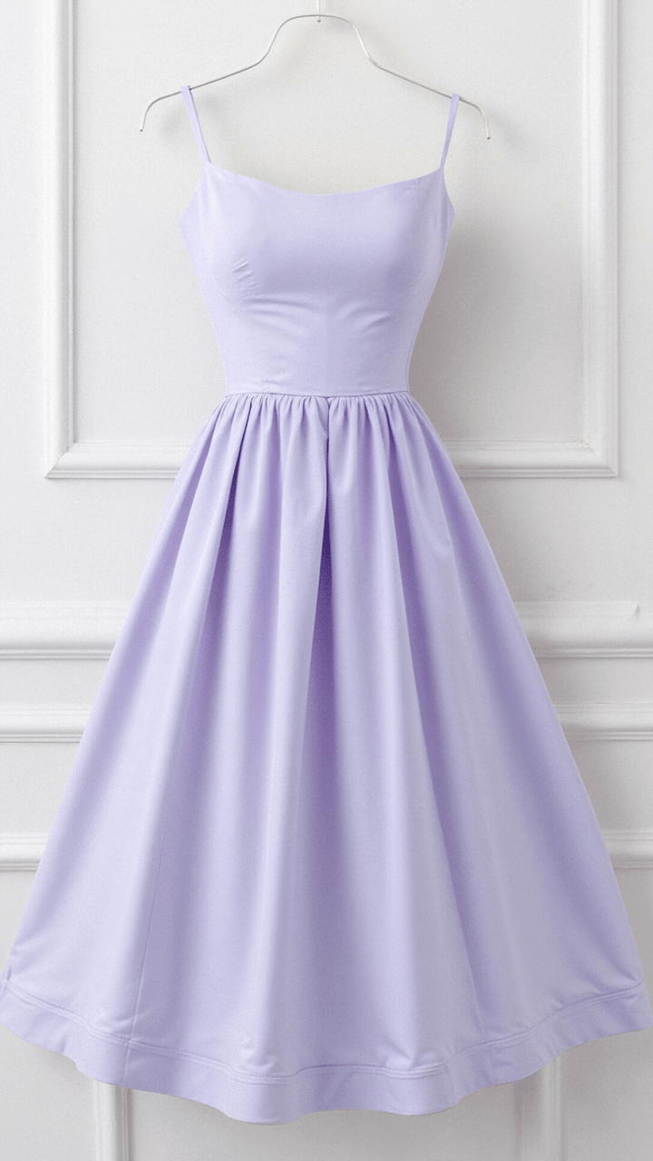 Lightweight A-line midi dress for women, elegant spaghetti strap style, ideal for summer special occasions.