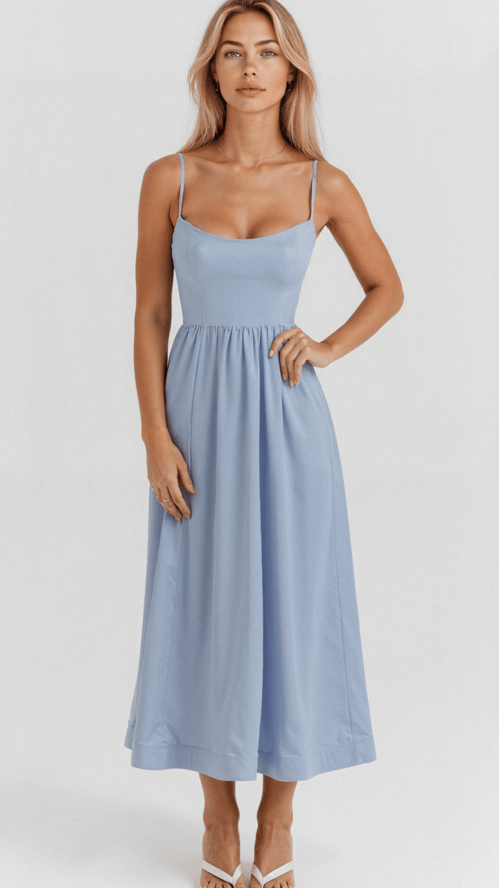 Chic women's A-line midi dress, versatile for special occasions, summer parties & spring fashion.