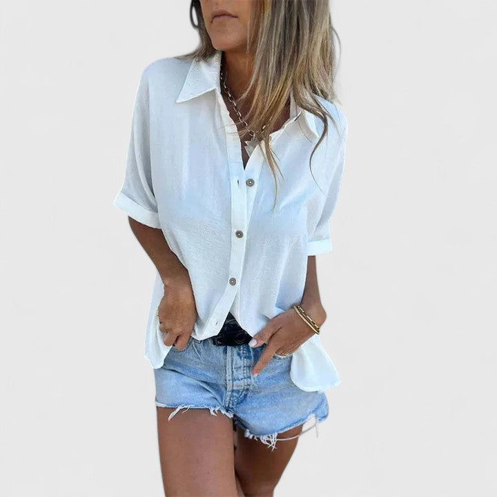 Stylish women's Amber blouse. A versatile button-front top, perfect for dressy or everyday fashion.