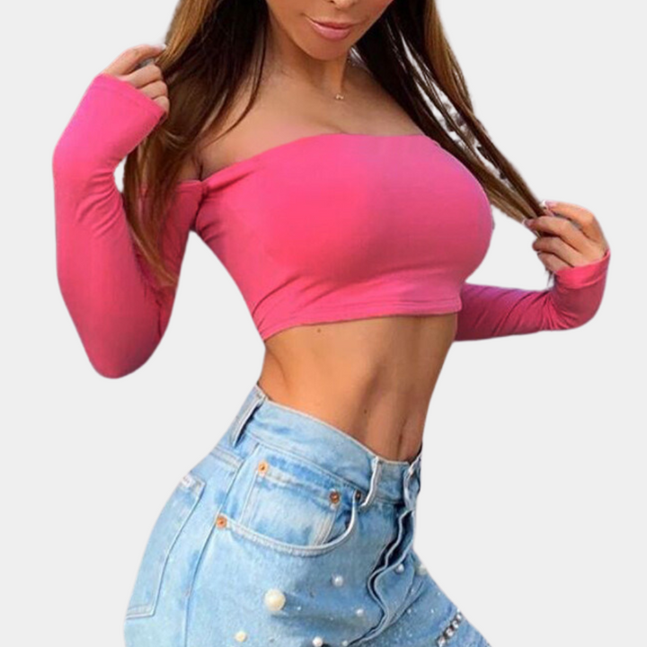 White off-shoulder women's top with short sleeves, a chic and casual top for various summer occasions.