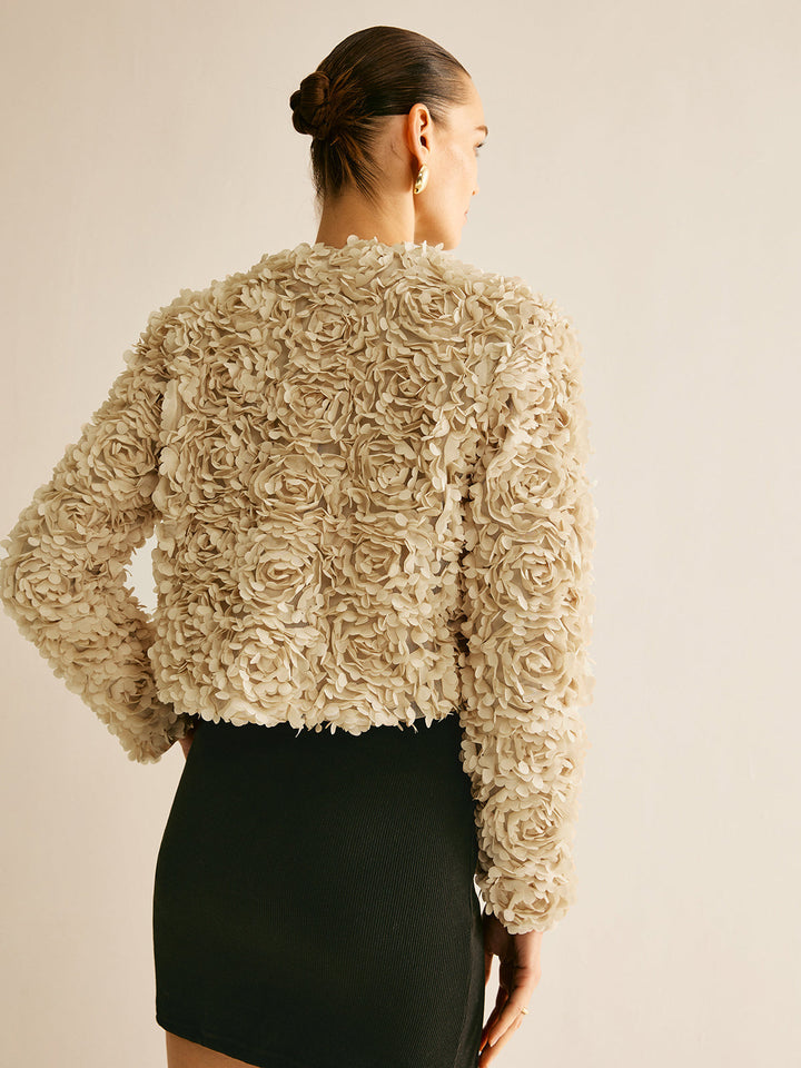 Professional women's beige crew neck blazer, an elegant ladies jacket suitable for work.