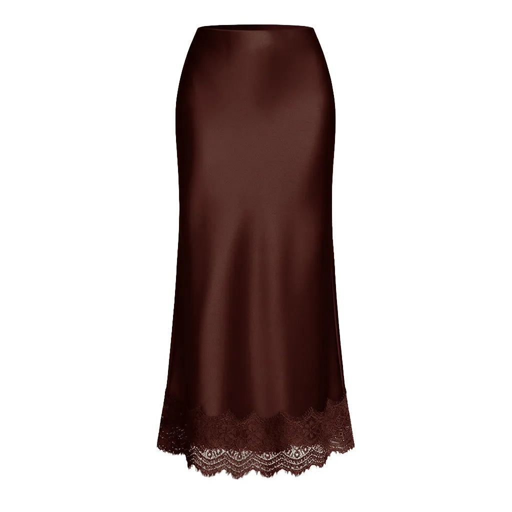 Black elegant maxi skirt with a beautiful lace hem, perfect for women's evening wear & formal events.
