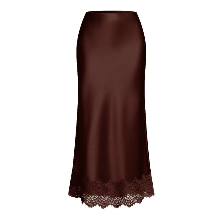 Black elegant maxi skirt with a beautiful lace hem, perfect for women's evening wear & formal events.