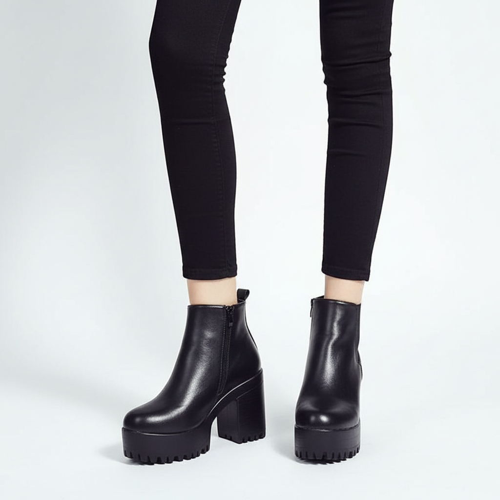 Women's sophisticated black ankle boots with a sturdy block heel, perfect for elegant and versatile styling.