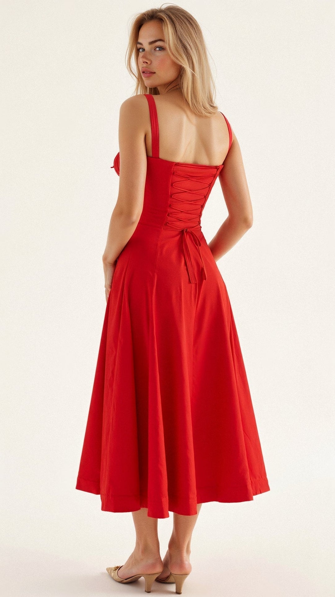 Elegant maroon corset midi dress for women, featuring a beautiful slit, perfect for a romantic evening party.