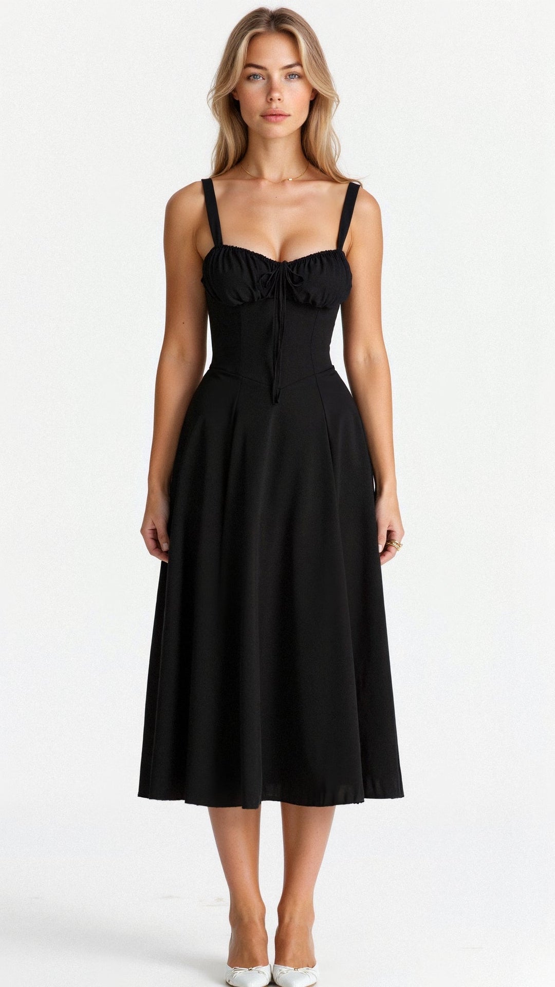 Classy red sleeveless midi dress for women, with elegant corset detailing and a high thigh slit, party ready.