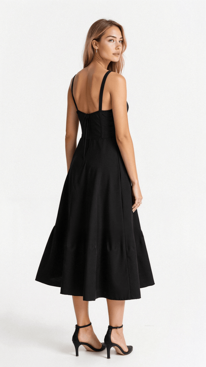 Gorgeous women's white elegant corset midi dress with a modest side slit, suitable for formal events & parties.
