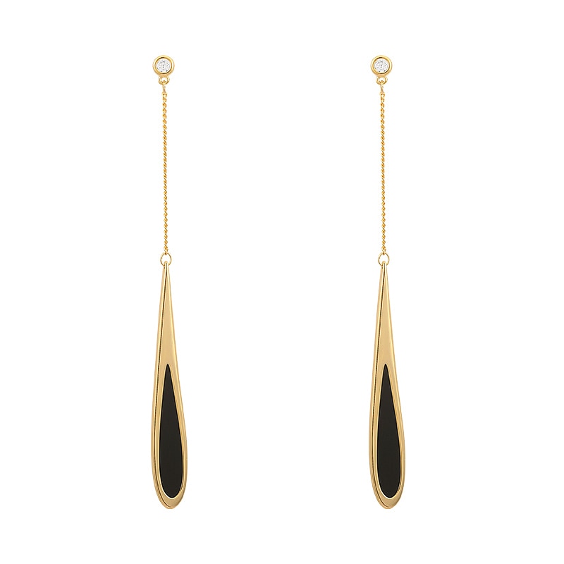 Chic black drop earrings for women, featuring a modern design, perfect statement piece for refined elegance.