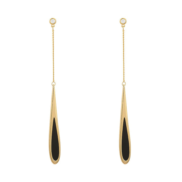 Chic black drop earrings for women, featuring a modern design, perfect statement piece for refined elegance.