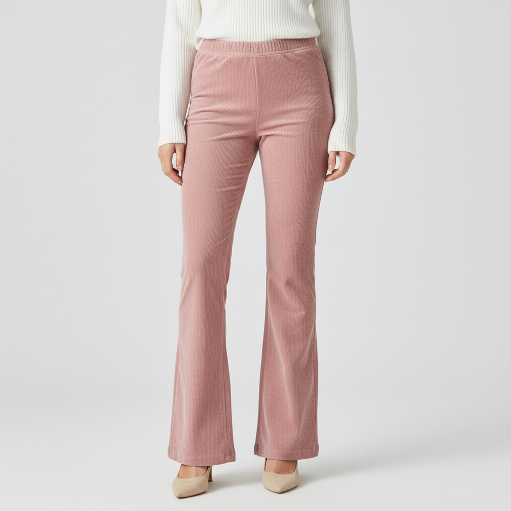 Comfortable women's flared bell bottoms, black cotton blend, suitable for any season.