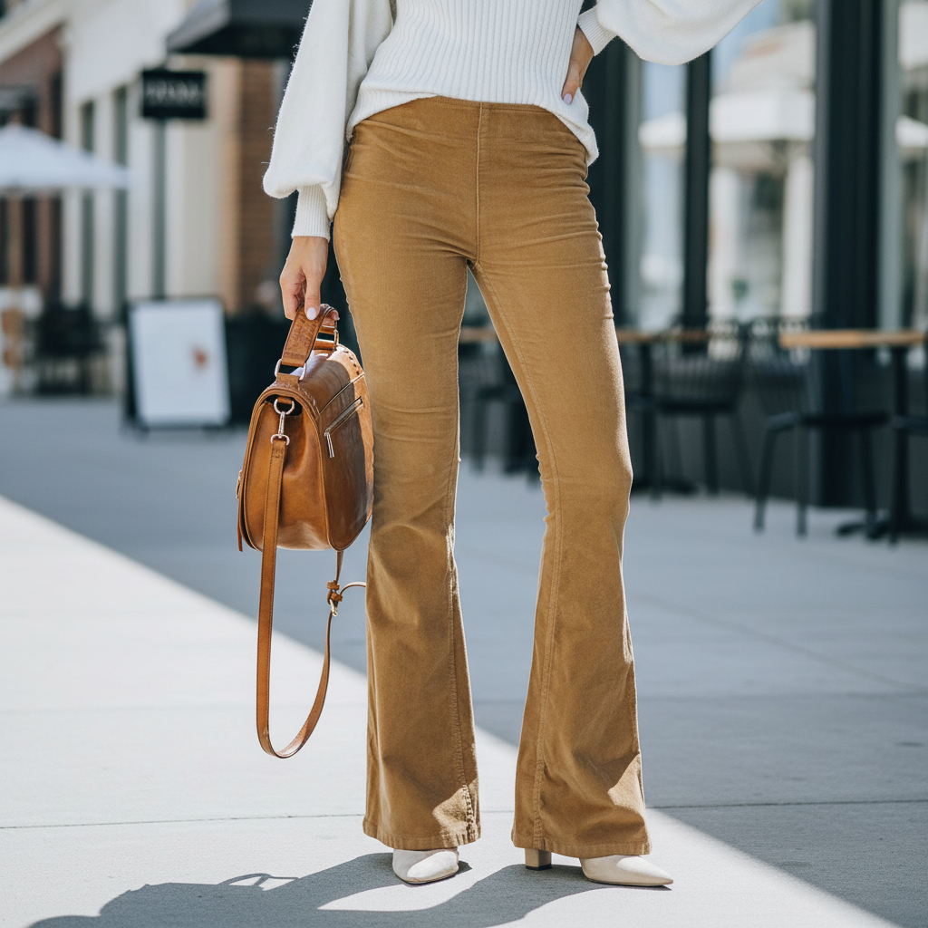 Elegant black flared trousers for women, comfortable cotton blend everyday wear.