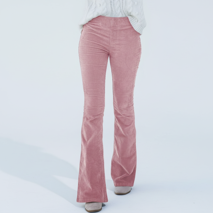 Stylish women's black flared trousers, combining elegance with a stretch fit.